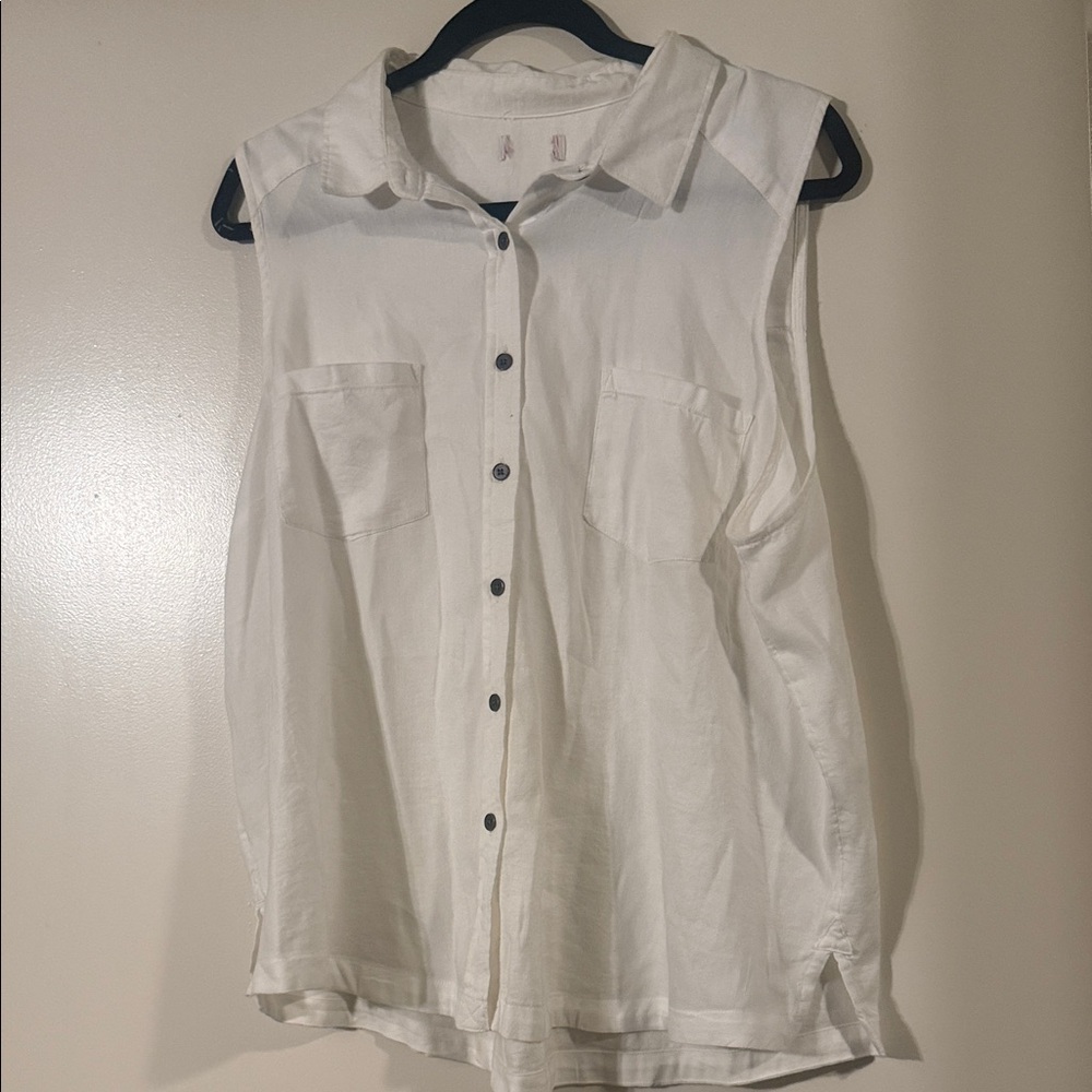 Sleeveless White Button-Up Women's Top